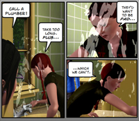 Shots from issue 5. Janet is repairing a spraying sink and talking to Ronnie.
